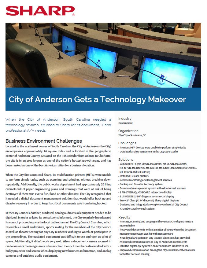 Sharp, City Of Anderson, Case Study, Digital Imaging Solutions