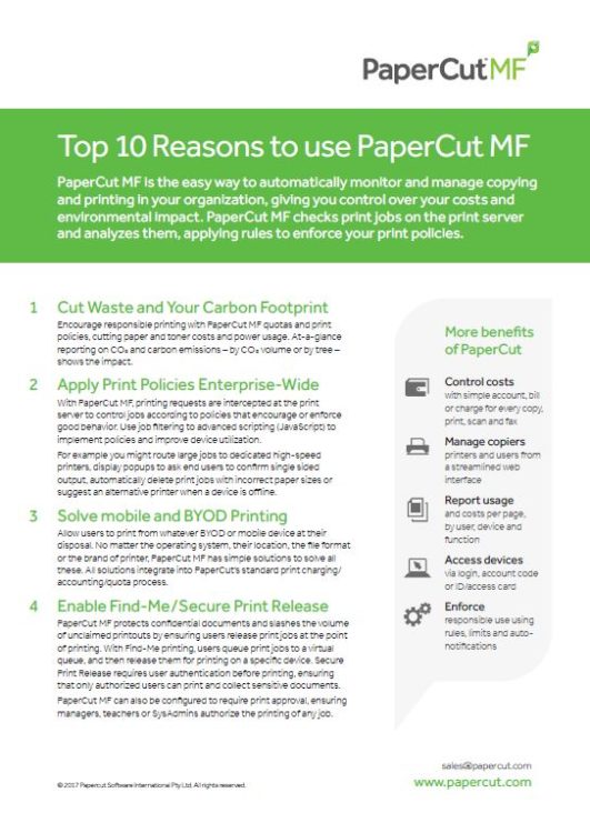 Top 10 Reasons, Papercut Mf, Digital Imaging Solutions