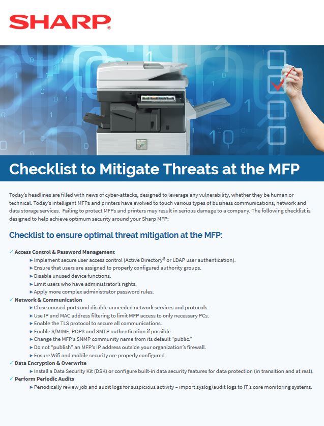 Mfp Security Checklist, Sharp, Digital Imaging Solutions