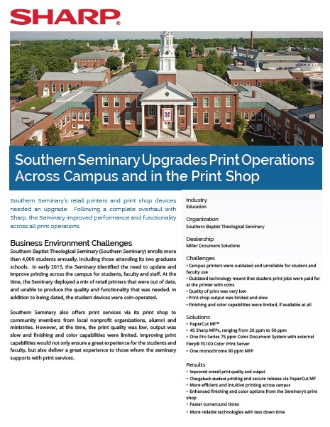 Sharp, Southern Seminary, Print Operations, Case Study, Education, Digital Imaging Solutions