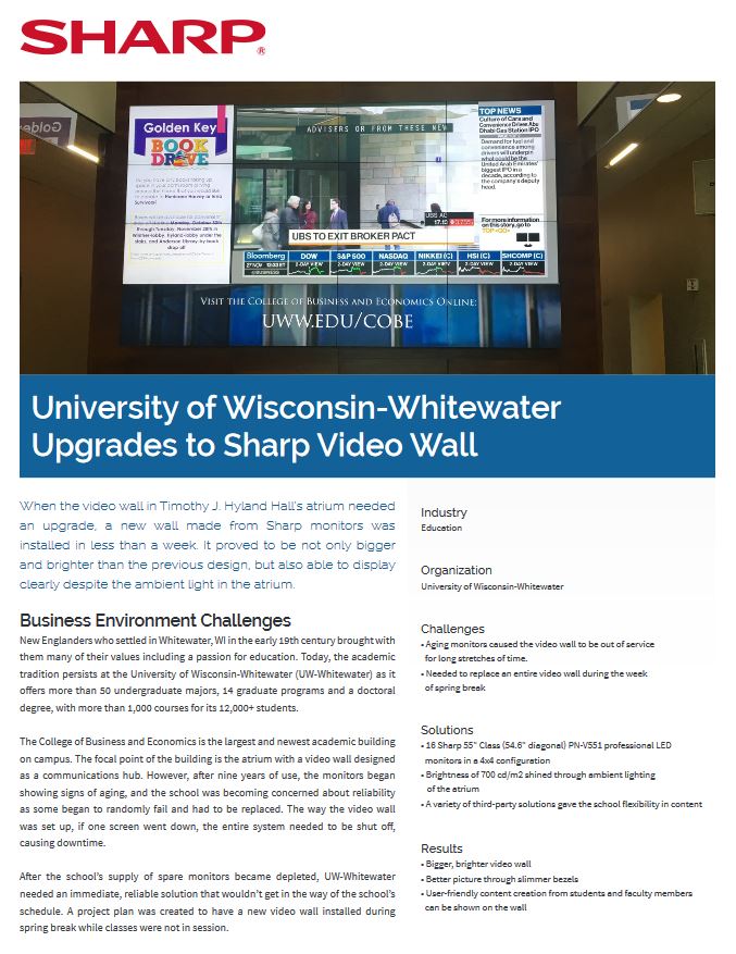 Sharp, University Of Wisconsin, Video Wal,l Case Study, Education, Digital Imaging Solutions